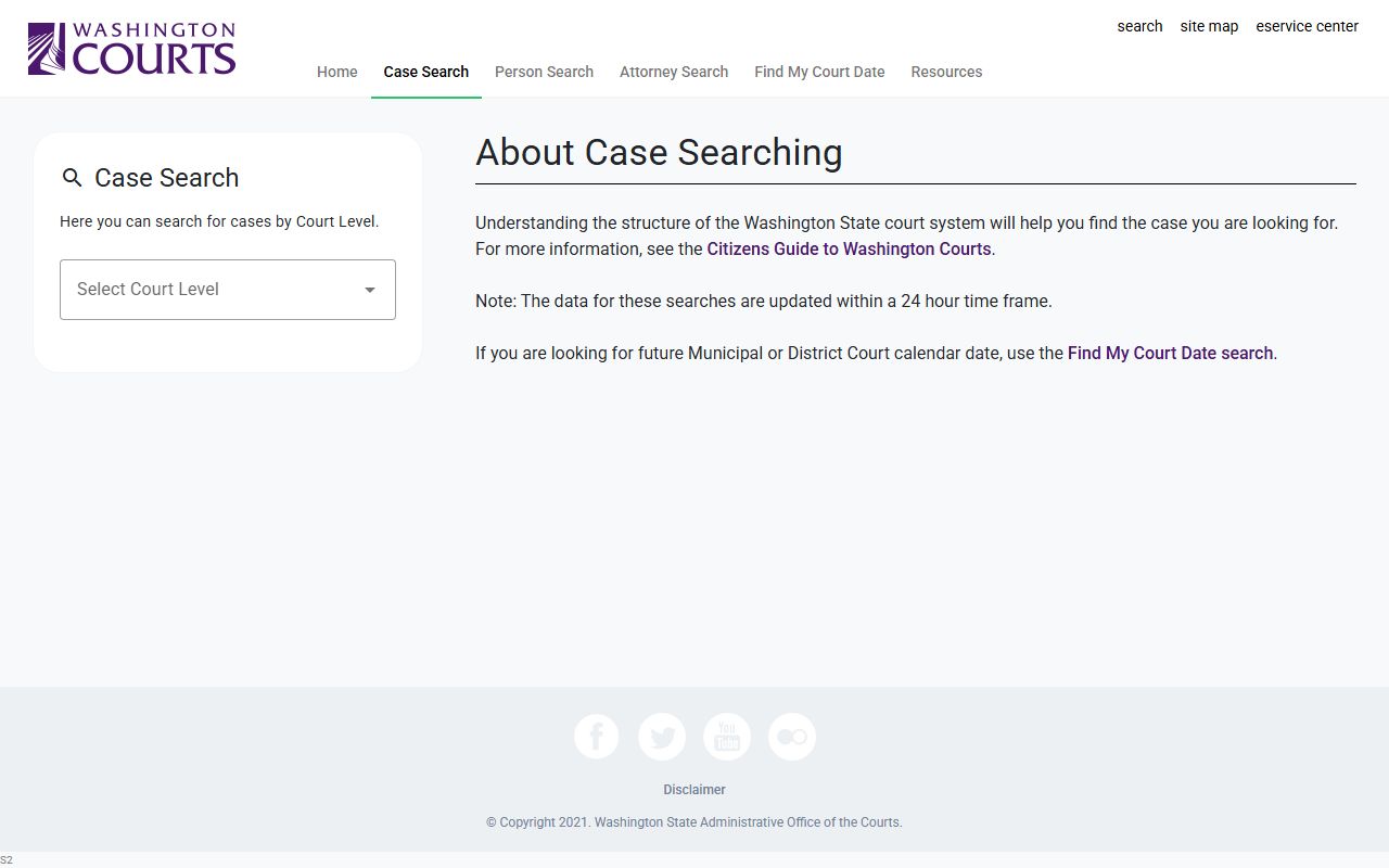 Okanogan County court records after arrest Washington Courts case search fields